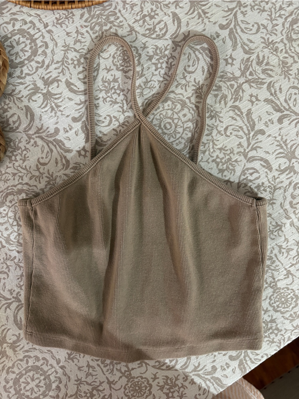 Zara Ribbed Tank Crop Top in Taupe